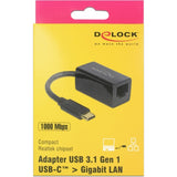 Delock superspeed USB-C (USB 3.1 gen 1) męski > kompaktowy adapter Gigabit LAN 10 100 1000 Mbps (czarny, 0,135 m)
