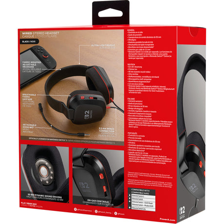 Przewodowy zestaw słuchawkowy stereo Powera do nausznego zestawu słuchawkowego do gier Nintendo Switch 2 (czarny czerwony, Nintendo Switch 2, Nintendo Switch – model OLED, Nintendo Switch, Nintendo Switch Lite)