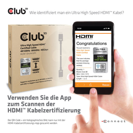 Certyfikat Club 3D ultra high speed HDMI 2.1 kabel męsko-męski (czarny, 1,5 m, 4K 120 Hz, 8K 60 Hz, 48 Gb/s)