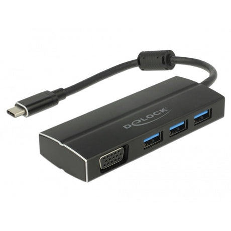 Delock USB-C 3.1 > 3x USB-A 3.0 + 1x koncentrator USB VGA (czarny, 0,15 m)