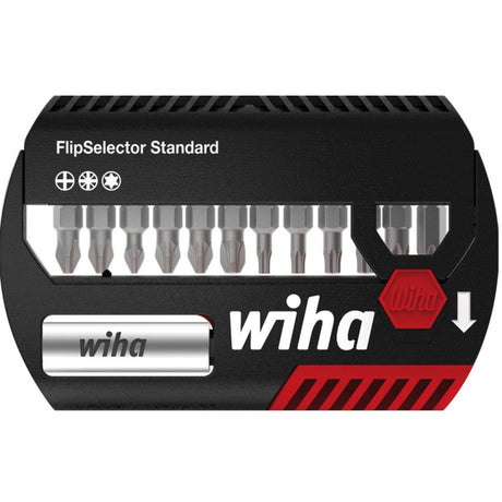 Zestaw bitów Wiha z wybierakiem typu flip, standardowy 25 mm (czarny czerwony, Phillips, Pozidriv, Torx® 13-częściowy 1 4 C6.3 z zaczepem na pasek)