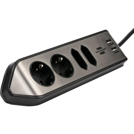 Brennerstuhl ®estilo narożna listwa przyłączeniowa z funkcją ładowania USB 4-kierunkowa 2x gniazdo ochronne 2x euro srebrny czarny