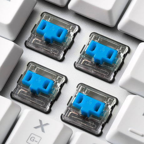Mechaniczna klawiatura do gier Sharkoon purewriter rgb (biała, układ amerykański (qwerty), kailh choc niskoprofilowa niebieska, 100%, diody rgb)