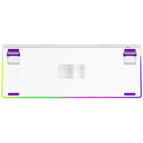 Mechaniczna klawiatura do gier Lorgar kbp70tklw rgb (biała, układ amerykański (qwerty), logar toksyczny fiolet, 80% (tkl), rgb, możliwość wymiany podczas pracy, podwójny strzał pbt, bluetooth | 2,4 ghz | usb)