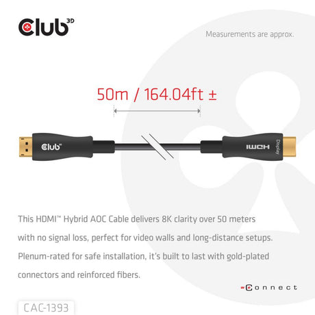 Kabel hybrydowy Club 3D HDMI AOC 8K60 Hz 4K120 Hz 50 m (czarny)