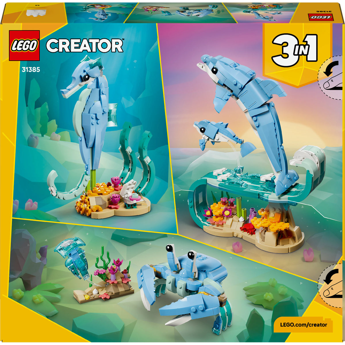 Lego® Creator Zwierzęta morskie 3 w 1: piękne delfiny - przebuduj na konika morskiego lub kraba - 31385