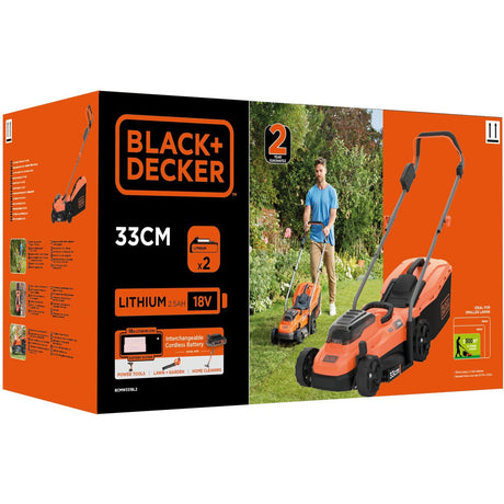 Kosiarka Black+decker bcmw3318l2-qw 2x 18 V (pomarańczowo-czarna, akumulator 2x 18 V 2,5 Ah i ładowarka w zestawie)