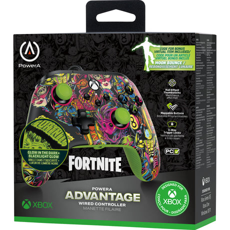 Kontroler Powera Advantage z kablem do serii xbox x|s - fortnite: blask (neonowa zieleń, xbox series x|s, xbox one, PC)