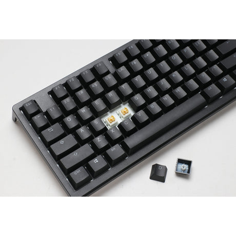 Ducky zero 6108 klasyczna czarna mechaniczna klawiatura do gier rgb (czarna, układ amerykański (qwerty), wiśniowy mx2a brązowy, 100%, diody rgb, double-shot pbt, hot swap, 2,4 ghz | bluetooth | usb-c)