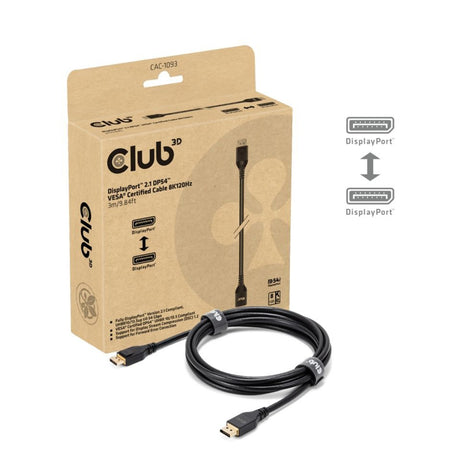 Kabel Club 3D DisplayPort 2.1 Vesa DP54 z certyfikatem męsko-męski (czarny, 3 metry, 4K 240 Hz, 8K 120 Hz, 54 Gb/s)