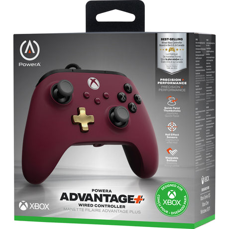Kontroler przewodowy Powera Advantage Plus do konsoli Xbox Series X|s – Ruby (ciemnoczerwony, Xbox Series X|s, Xbox One, PC)