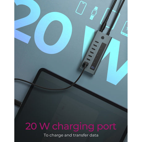Icy box 7-portowy koncentrator USB-C 3.2 gen 2 (niebiesko-szary)