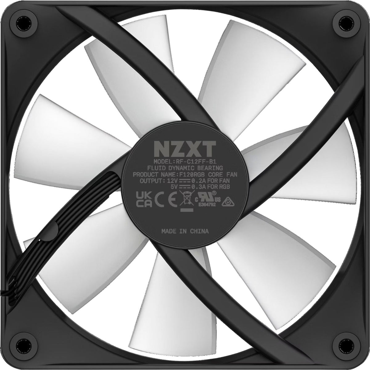 Wentylator z rdzeniem rgb Nzxt f120 rgb (czarny, 120 x 120 x 26 mm, pwm, bez kontrolera)