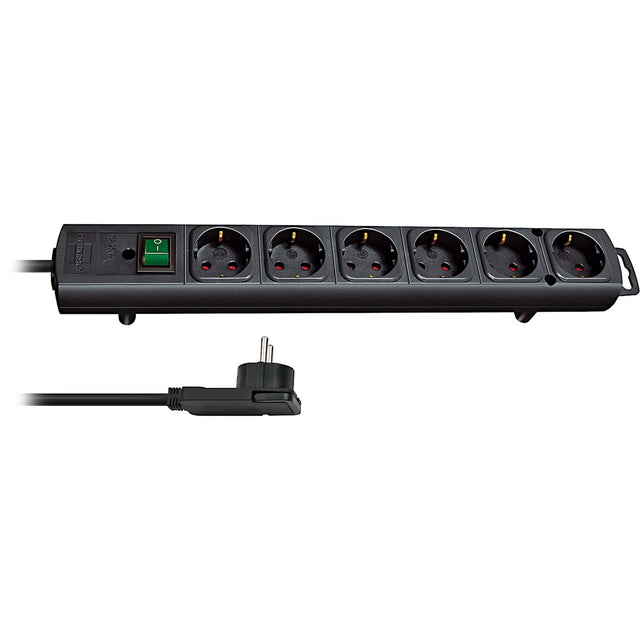 Brennerstuhl Comfort-Line Plus, gniazdo 6-kierunkowe (czarne, z płaską wtyczką, 2m h05vv-f 3g1,5)