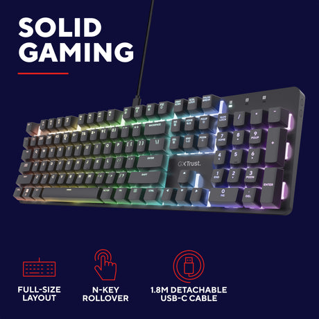 Mechaniczna klawiatura do gier Trust GXT 871 Zora (czarna, układ US (QWERTY), Huano Red, 100%, RGB)