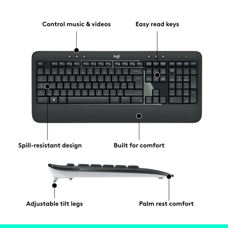 Zestaw bezprzewodowej klawiatury i myszy Logitech mk540 qwerty