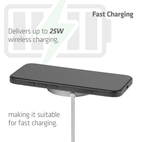 Club 3d cac-3026 qi2 25w draadloze oplader (wit, 1x usb-c, qi-gecertificeerd, magsafe-compatibel, magnetisch pad)