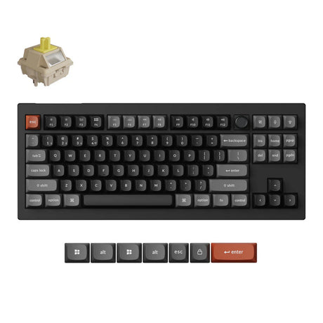 Bezprzewodowa, niestandardowa klawiatura mechaniczna Keychron v3 ultra 8k (czarna, układ amerykański (qwerty), jedwabny pom banan, 80% (tkl), rgb, hot swap, 2,4 GHz | bluetooth 5.3 | usb-c)