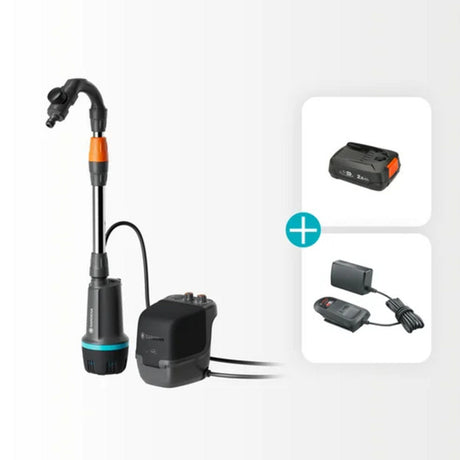 Akumulatorowa pompa deszczowa Gardena 2400 Comfortautomatic 18 V p4a, gotowy do użycia zestaw zawiera. akumulator i ładowarka (ciemnoszary czarny, 14605-20 | pompa | akumulator | ładowarka | rurka i złącze)