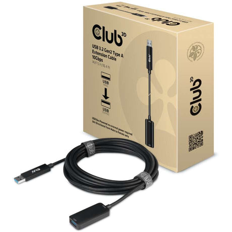 Przedłużacz Club 3D USB-A 3.2 Gen2 (czarny, 5 metrów, 10 Gb/s)
