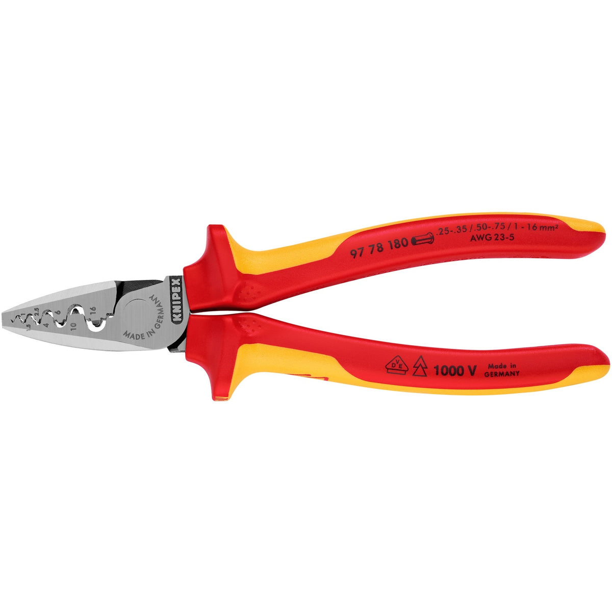 Seria Knipex 97 - szczypce do zaciskania - 180mm - izolacja vde - ergonomiczne