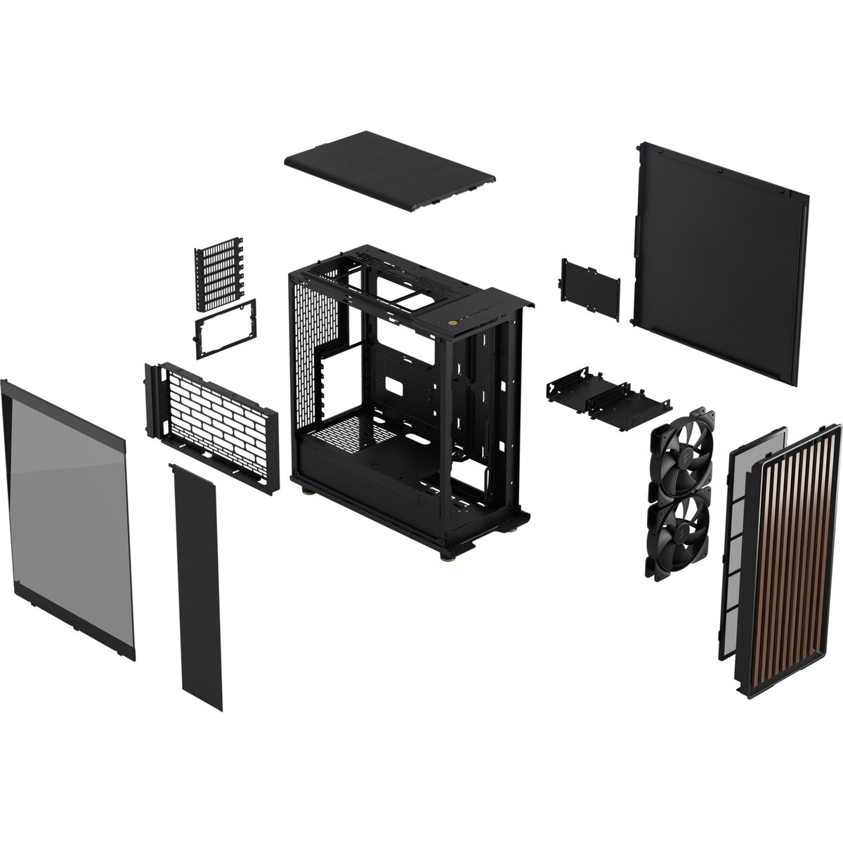 Obudowa North Midi Tower o konstrukcji fraktalnej (kolor czarnego drewna | 2x USB-A | 1x USB-C | szkło hartowane)