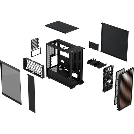Obudowa North Midi Tower o konstrukcji fraktalnej (kolor czarnego drewna | 2x USB-A | 1x USB-C | szkło hartowane)