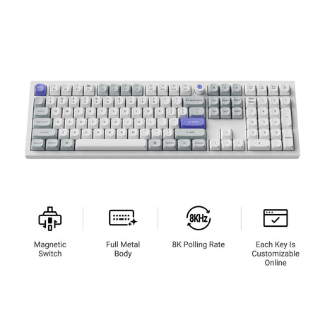 Keychron q6 he 8k klawiatura z przełącznikiem magnetycznym (biała, układ amerykański (qwerty), ultraszybka limonka, 100%, rgb, hot swap, 8k)
