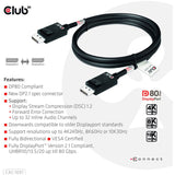 Kabel z certyfikatem Club 3D DisplayPort 2.1 Vesa DP80 męsko-męski (czarny, 1,2 m, 4K 240 Hz, 8K 60 Hz, 80 Gb/s)