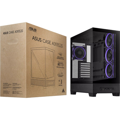 Obudowa midi tower Asus a31 plus (czarna | 2x USB-A | 2x USB-C | szkło hartowane)