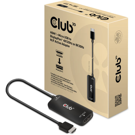 Aktywny adapter Club 3D HDMI + Micro USB na DisplayPort (czarny, 4K120 Hz 8K30 Hz M-F)