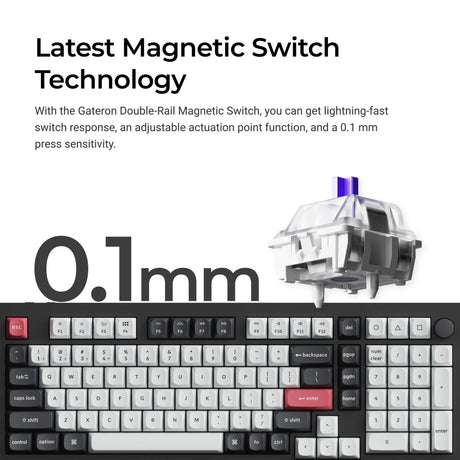 Keychron q5 on qmk bezprzewodowa niestandardowa klawiatura (czarna, układ amerykański (qwerty), mgławica magnetyczna z podwójną szyną gateron, 96%, diody rgb, osa double-shot pbt, hot swap, pokrętło, 2,4 ghz | bluetooth 5.1 | usb-c)
