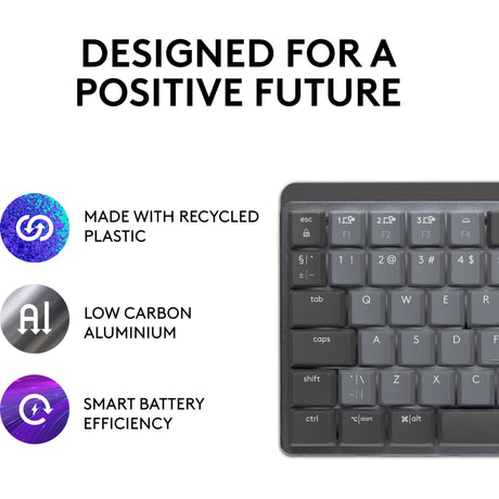 Mechaniczna mini klawiatura Logitech MX (czarna, układ międzynarodowy (QWERTY), dotykowa GL, 80% (TKL), Bluetooth)