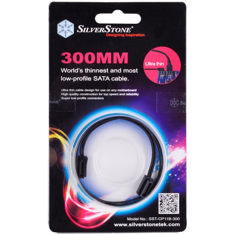 Kabel Silverstone sata iii 30cm (czarny, 6gb s, złącze niskoprofilowe, cp11b-300)