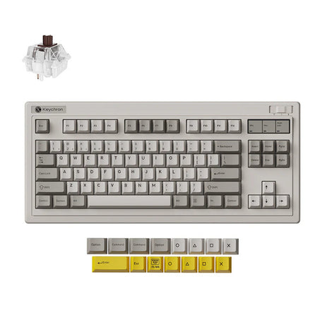Bezprzewodowa klawiatura mechaniczna Keychron r3-m3 qmk (szara, układ amerykański (qwerty), super brązowy, 80% (tkl), rgb, wiśniowy pbt, hot swap, 2,4 GHz bluetooth 5.3 USB-C)