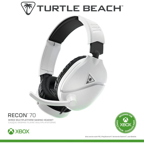 Zestaw słuchawkowy do gier nausznych Turtle Beach Ear Force Recon 70x White (2024) (biały, xbox series x|s, xbox one, ps4, ps5, switch, pc, mobile)