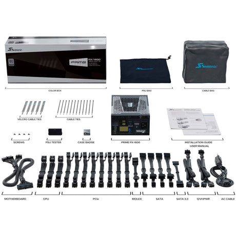 Modułowy zasilacz Seasonic Prime PX-1600 o mocy 1600 W (czarny, 2x 12VHPWR, 8x PCIe)