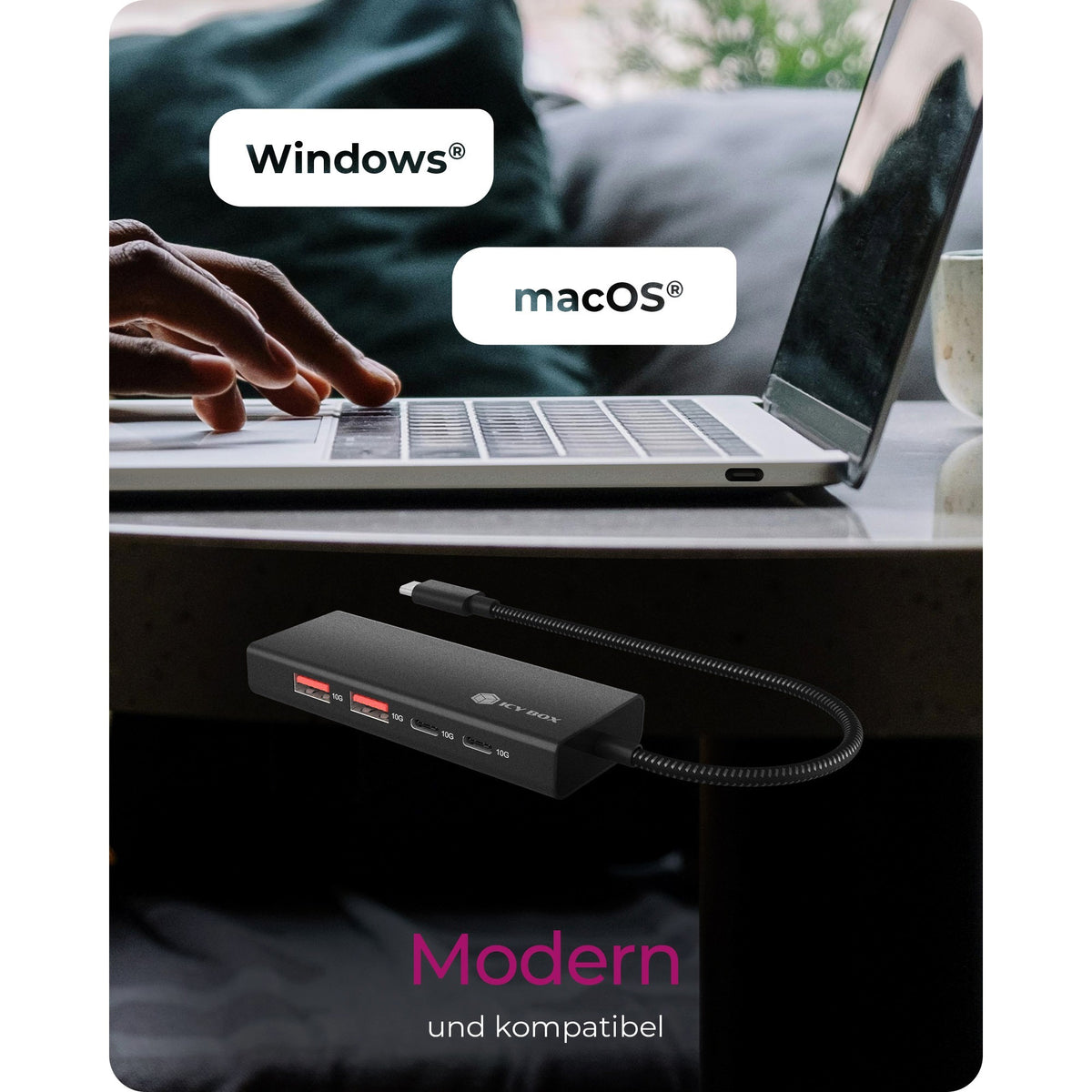 Icy box ib-hub1436-cpd koncentrator USB (czarny, 2x USB-A, 2x USB-C)