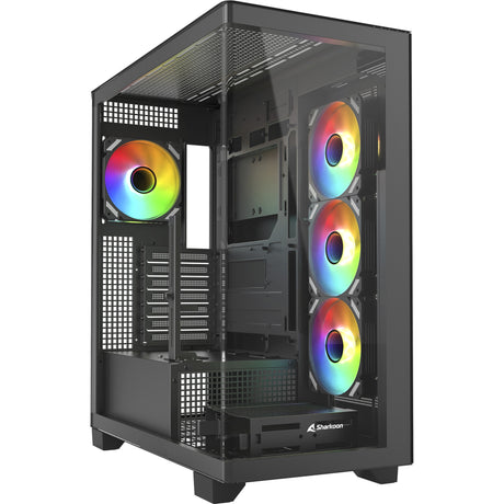 Obudowa midi tower Sharkoon Elite Shark Ca500 (czarna | 2x USB-A | 1x USB-C | RGB | szkło hartowane)