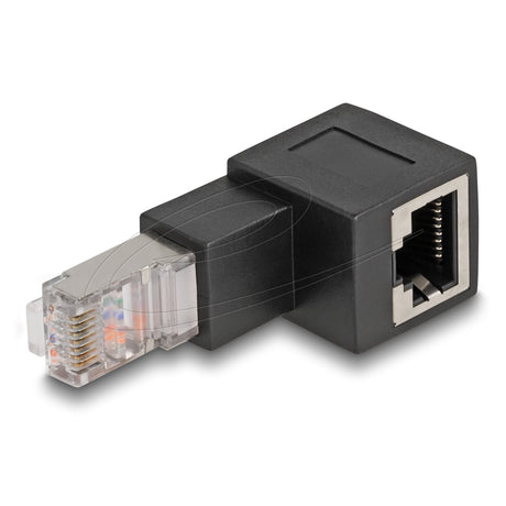 Delock adapter wtyczki rj45 do gniazda rj45 kat.6a pod kątem 90° w dół (czarny)