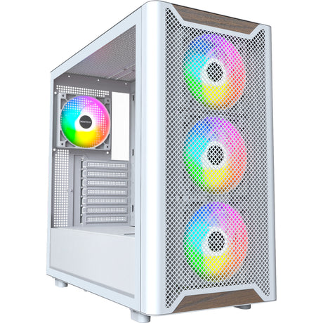 Drewniana obudowa midi tower Montech xr (biała | 1x USB-A | 1x USB-C | RGB | okno)