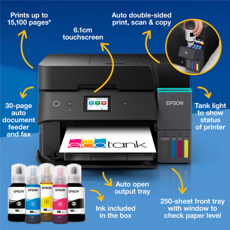 Uniwersalna drukarka atramentowa Epson ecotank et-4950 (czarna, faks, skanowanie, kopiowanie, WiFi, w tym atrament do 3 lat)