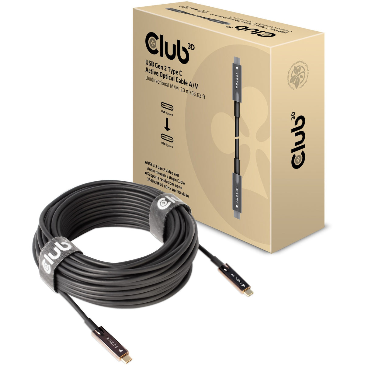Aktywny optyczny jednokierunkowy kabel AV MM Club 3D USB-C Gen 2 (czarny, 20 metrów)