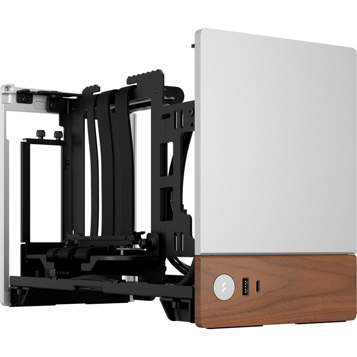 Obudowa mini tower w stylu Fractal (srebrny kolor drewna | 1x USB-A | 1x USB-C)