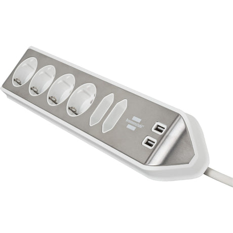 Brennerstuhl ®estilo narożna listwa przyłączeniowa z funkcją ładowania USB 6-kierunkowa 4x gniazda ochronne 2x euro srebrno-białe