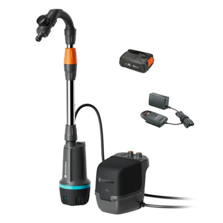 Akumulatorowa pompa deszczowa Gardena 2400 Comfortautomatic 18 V p4a, gotowy do użycia zestaw zawiera. akumulator i ładowarka (ciemnoszary czarny, 14605-20 | pompa | akumulator | ładowarka | rurka i złącze)