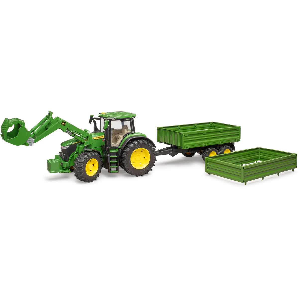 Bruder John Deere 7R 350 z ładowaczem czołowym i przyczepą transportową model pojazdu (03155)