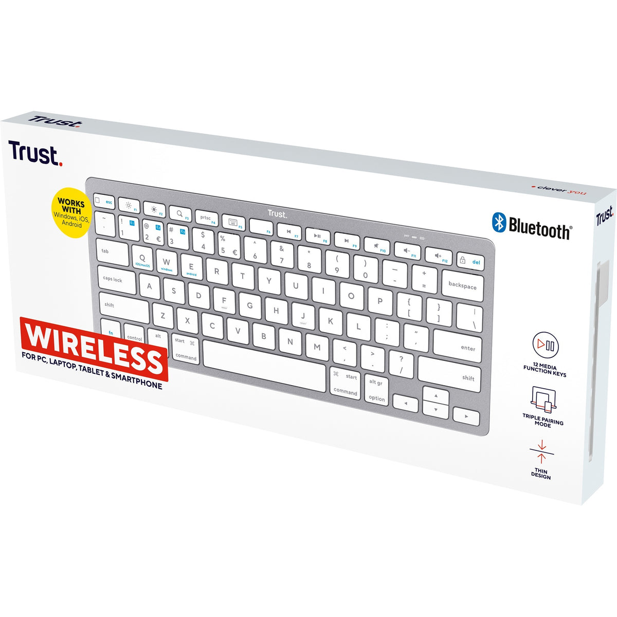 Bezprzewodowa klawiatura Bluetooth Trust (szara, układ US (QWERTY), przełączniki nożycowe, 85%, Bluetooth 4.0)