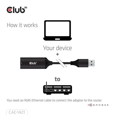 Adapter Club 3D USB-A na RJ45 Ethernet 5 Gb/s (czarny)