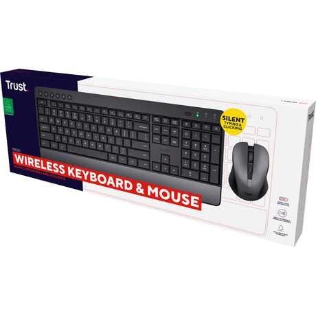Zaufaj bezprzewodowemu zestawowi klawiatury i myszy Trezo Comfort na komputer stacjonarny (czarny, układ US (QWERTY), 100%)